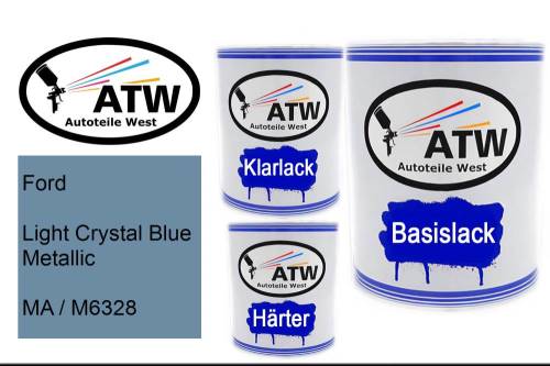 Ford, Light Crystal Blue Metallic, MA / M6328: 1L Lackdose + 1L Klarlack + 500ml Härter - Set, von ATW Autoteile West.
